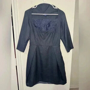 Lorick Dark Blue Silk Fit and Flare Quarter Sleeve Mini Dress Womens Size 8